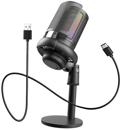 AsrMyjcx USB with RGB Light High Performance 3.5mm Headphone Jack Gaming Condenser Mic for Podcasting, Black