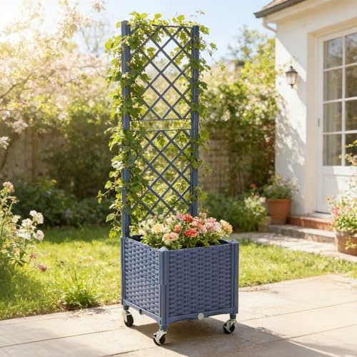 Générique Jardiniere avec Treillage, Plastique Jardinieres Exterieur avec Treillis, Jardiniere avec Brise Vue pour Plantes Tomates Fleurs Et Légumes pour Jardin Terrasse(Blue,1PCS)