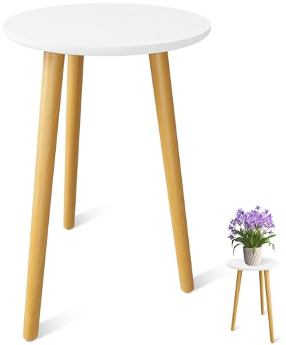42 x 28cm Supporto Piante Legno Rotondo, Tavolino Decorativo Moderna Interno, Piedistallo per Vasi Fiori, Sgabello Piante Piccolo per Decorazione Casa, Balcone, Soggiorno, Camera Letto (Bianco)