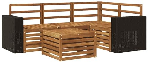 vidaXL Outdoor-Sofagarnitur 5 pcs Natur 59 x 59 x 37 cm Polyester, Moderner Garten-Sofaset, Coole Terrassenmöbel, zeitgemäße Lounge, modulares Design, Akazien-Elemente