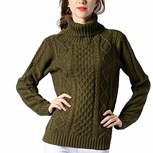 VERYCO Women Turtle Polo Neck Chunky Cable Knit Long Sleeve Pullover Jumper Sweater Tops (M, Army Green)