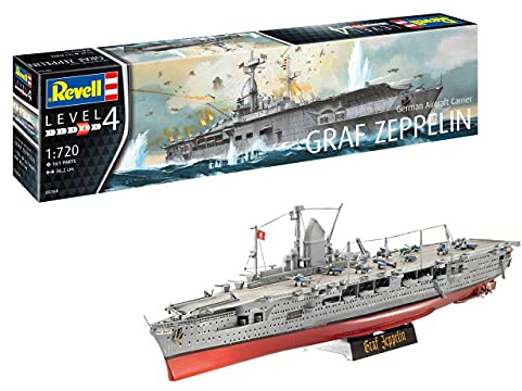 Revell Revell 05164 5164 5164 German Aircraft Carrier GRAF Zeppelin, Flugzeugträger originalgetreuer Modellbausatz für Fortgeschrittene, 1:720/36,2 cm, 1/720