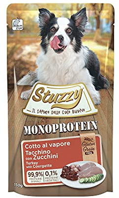Stuzzy, Monoprotein, Getreide- und Glutenfrei, Feuchtnahrung für Erwachsene Hunde mit Truthahn und Zucchini in Paté - Gesamt 1,8 kg (12 Beutel à 150 g)