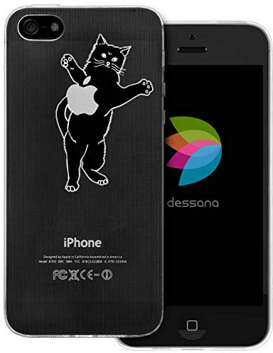 dessana Apfel Motiv transparente Schutzhülle Handy Case Cover Tasche für Apple iPhone 5/5S/SE Spielende Katze
