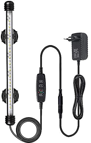 VARMHUS Tauchen Aquarium Licht,Aquarium LED Beleuchtung mit Timer Auto On/Off Dimm-Funktion,3 Lichtmodi Weiß&Blau&Weiß-Blau,10 Helligkeitsstufen optional&3Stufen der Zeitschleifenfunktion 28cm