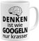 OM3® Denken ist wie Googeln nur krasser Kaffee-Tasse mit lustigem Spruch | Keramik Becher | 11oz 325ml | Beidseitig Bedruckt | Weiss