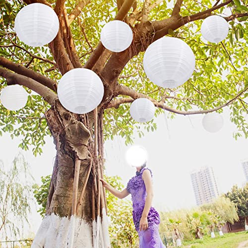 DAZONE® 30 Stücke Weiße Papier Laterne Lampions rund Lampenschirm + 30er Warmweiße Mini LED-Ballons Lichter Hochtzeit Dekoration Papierlaterne (25cm)