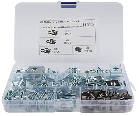80 Stück Gewinde Clip Mutter Set,MoreChioce M4 M5 M6 M8 Blechmuttern Schnappmutter Set Edelstahl Schlauchschellen Set mit Aufbewahrungsbox Flachwinkelmutter Befestigungssortiment Sortiment