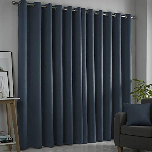 Fusion - Strata - Blockout Pair of Eyelet Curtains in Navy - 90 Width x 90 Drop (228 x 228 cm)