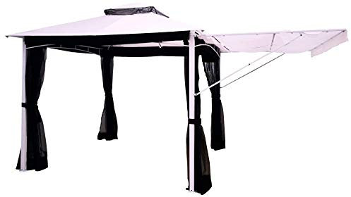 MICHELE SOGARI Gazebo in Metallo con Ribalta 4 Zanzariere e Copertura in Tessuto, 3X3 con pannello estensione - TELO BIANCO