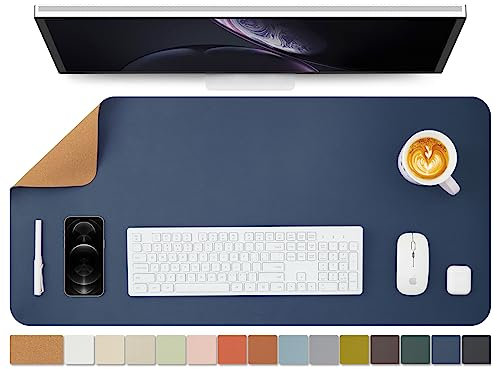 Kork Schreibtischunterlage - Doppelseitige Schreibtischauflage für Büro und Zuhause - Als große Mausunterlage und Schreibtischmatten auf Schreibtischen(Dunkelblau、90cmx43cm)