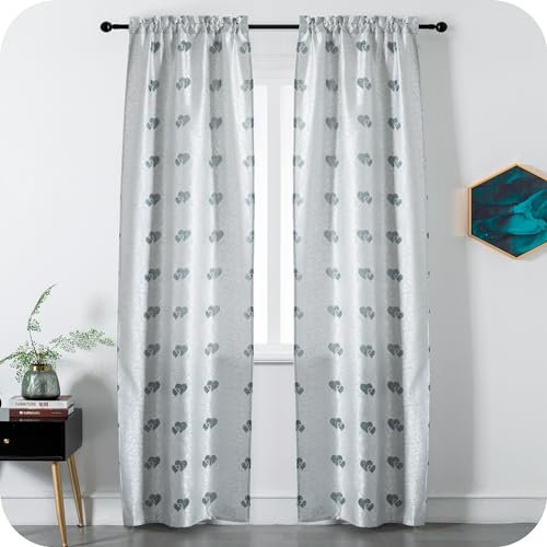GIRASOLE Coppia Tende Semi Oscuranti Fantasia Cuori con Fili d'Argento Tenda per Soggiorno e Camera da Letto 2 Pannelli con Tasca (Argento, 70x240cm)