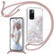 TUUTPU Coque pour Xiaomi Redmi 10/Redmi 10 2022 avec Cordon, Paillette Liquide Étui pour Téléphone avec Lanière, Transparent Silicone Collier Réglable Protection Housse Portable Lanyard Case, Or Rose