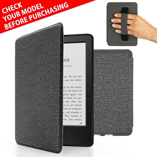 MyGadget Hülle für Kindle Paperwhite 7. Generation [ Modell : EY21 | DP75SDI - bis 2017-6 Zoll ] mit Handschlaufe & Auto Sleep | Wake Funktion - Flip Case in Hell Grau