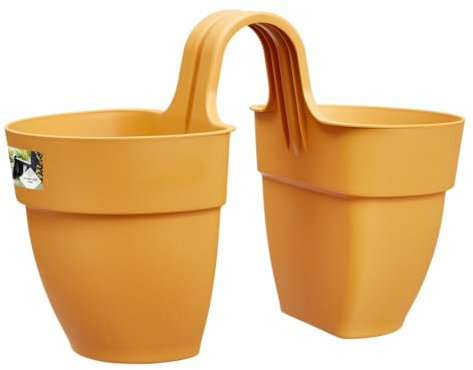 Elho Vibia Campana Flower Twin 21 - Fioriera per Balcone esterno - Ø 20.5 x H 26.5 cm - Giallo/Honey Yellow