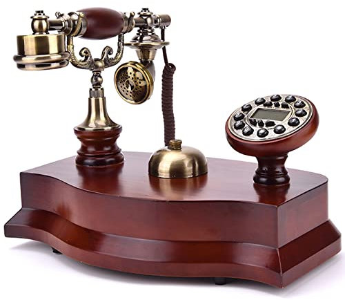 Ontihang Retro Dial Telephone, Corded Phone Cordless Phone Fixed Landline Antique Home Office Hotel Wood Metal for Elder Caller Cordless Landline