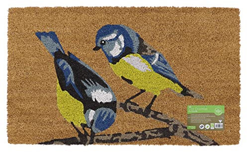 JVL Eco-Friendly Latex Backed Coir Door Mat, Birds, Natural, 45 x 75 cm Approx., 02-883