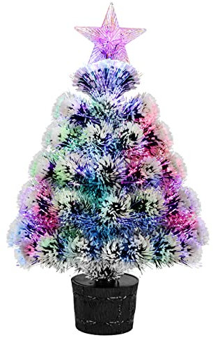 Mini Weihnachtsbaum Glasfaserbeleuchteter 54cm vorbeleuchteter Tisch Weihnachtsbaum Kleiner künstlicher Desktop Weihnachtsbaum mit Baumspitze, RGB Beleuchtung