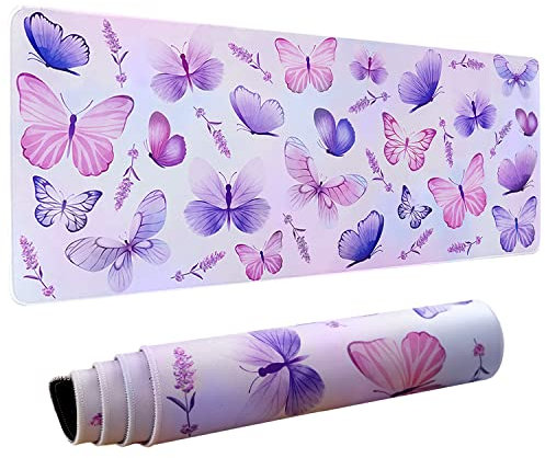 Purple Butterfly XL Gaming Mouse Pad - Extended Large, Lavender Floral Design, 31.5 X 11.8 Inch