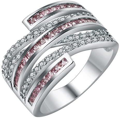 AMDXD Trauringe Breit, mit Hell Rosa Zirkonia Verflochten Eheringe Hell Rose Verlobungsring Trauringe Kupfer Gr.57 (18.1)