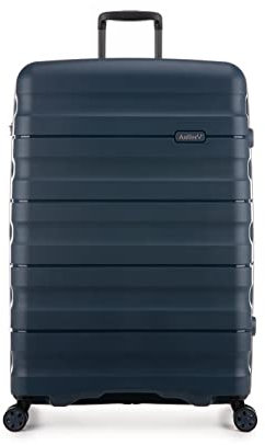 ANTLER - Lincoln Hard Shell Large Suitcase - Durable, Lightweight & Expandable, 4 Spinner Wheels - Adjustable Handle, TSA Lock, 80cm - Navy Blue