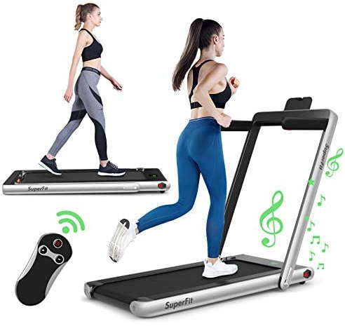COSTWAY 2 in 1 Walking Pad & Laufband | App-kontrolliert | Bluetooth | LED Display | 1-12km/h | bis 120kg belastbar | inkl. Handyhalterung, Treadmill klappbar, Silber