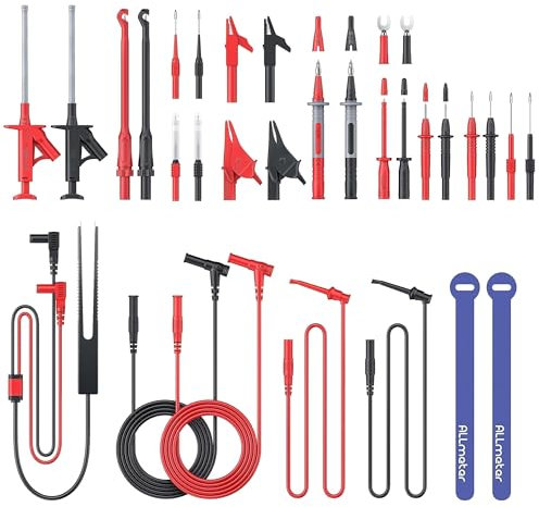 ALLmeter 27PCS Kit di puntali per multimetro, cavi per multimetro digitale, sonde di perforazione dei fili sostituibili, morsetti a coccodrillo, morsetti a gancio prova, pinzette prova fili flessibili
