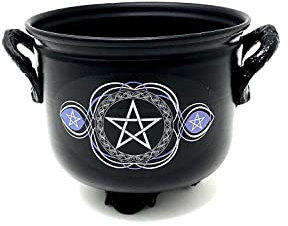 Green Velly Indian Cauldron with Pentacle | Made of Cast Iron| Fire Proof Burning Bowl | 5 inch Width | Incense Burner | Charcoal Burner | Spell Cauldron
