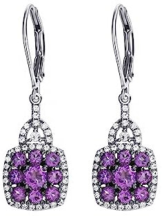 KnSam 925er Silber Ohrringe Echt, Verschluss Ohrhänger mit Amethyst - Lila & Rund, Sterlingsilber Ohrringe Jugendstil Zirkonia für Frauen, Lila
