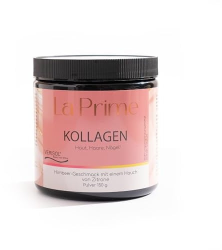 La Prime VERISOL® Hydrolysiertes Kollagenpulver 150g – Klinisch Geprüft für Haut, Haar & Nägel – mit Hyaluronsäure, Vitamin C, Q10, B-Vitamine – 5g Tagesdosis – Malina-Zitronen Geschmack