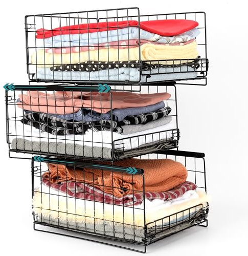 BELLE VOUS 3-Ebenen Kleiderschrank Organizer - Stapelbare Aufbewahrungsbehälter für Schrank, Küche, Schlafzimmer