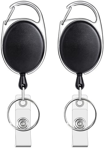 Teskyer Lot de 2 porte-badges rétractables avec mousqueton, clip de ceinture et porte-clés pour carte d'identité, nom et porte-clés
