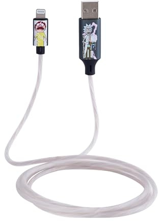 Official Licensed Rick And Morty Light Up MFI Lightning Charging Cable With Flowing Light Effect, Fast Charge And Data Sync. For iPhones, Tablets, iPads, Bluetooth Headphones, Power Banks Etc.