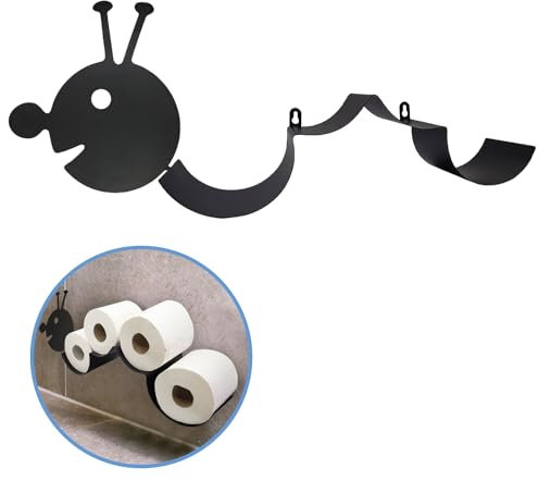 Sanics Ersatzrollenhalter Freistehend Schwarz - Toilettenpapierhalter Hängend inklusive Montageset - WC Rollenhalter Wandhalterung mit Schrauben - Ersatzrollenhalter Raupe - WC Papierhalter für 4