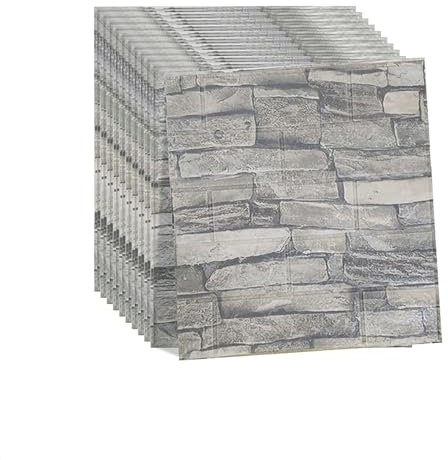 10 Stück 3D Wandpaneele Selbstklebend Ziegel Tapeten Steinoptik 35x 38 cm Steintapete Wandaufkleber Wasserdicht Wandtapete Klebetapete für Küche Schlafzimmer Badezimmer Wohnzimmer grau Option 2
