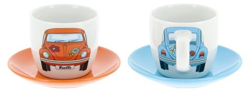 BRISA VW Collection - Volkswagen Keramik Espresso-Tassen-Kaffee-Tee-Cappuccino-Set im Käfer Design (Käfer Front/2 Farben/2ER SET/100ml)