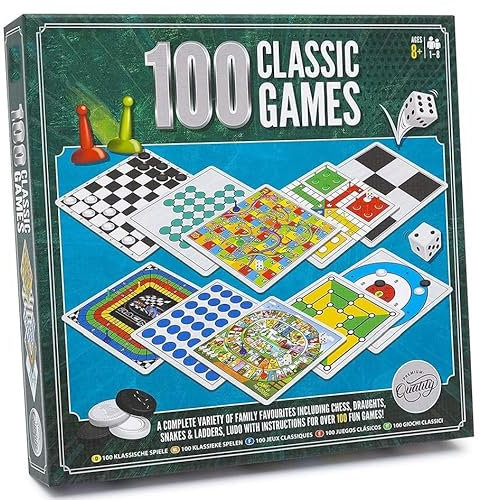 100 Classic Games Compendium | A Collection of Classic Family Board Games - Includes Chess, Draughts, Ludo, Snakes & Ladders, Solitaire Gift Idee®
