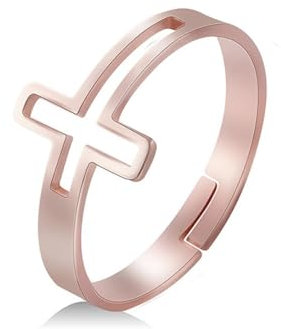 Kreuz verstellbare Ringe christliche religiöse Edelstahl Roségold Farbe Paar Ring Schmuck Geschenke für Frauen Mädchen