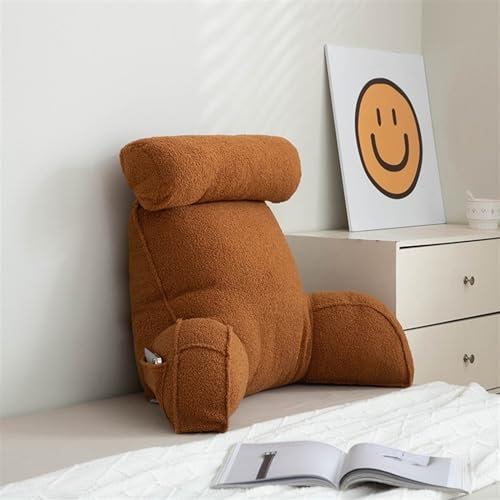 KV-OOGG Fluffy Warm Bed Rest Cushion, Reading Cushion, Backrest Cushion with Armrest, Ideal Wedge Pillow, with Neck Pillow, for Reading, Working, and Playing on The Bed, Sofa or Couch (Size : Brown)