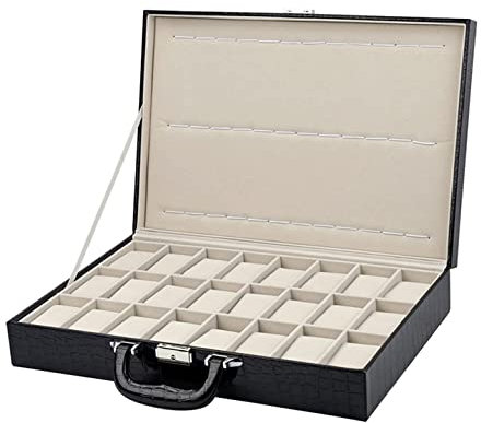 REEKOS Uhren Aufbewahrungsbox Uhrenbox Uhrenschatulle Uhren-Organizer Mit Krokodilmuster, PU-Leder, 24 Fächer, 12 Positionen, Uhrenbox, Uhrenhalter, Aufbewahrungsbox Uhrenkasten Uhrenkoffer