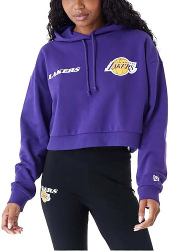 New Era NBA LA Lakers Crop Felpa con cappuccio da donna, Lilla, L