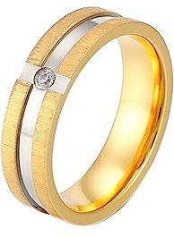 Bihsilin Damen Ringe Edelstahl, Gold Ring Personalisiert 6MM Matt mit Zirkonia Bandring Trauringe Hochzeit Ringe Frauen Nickelfrei Größe 62 (19.7)