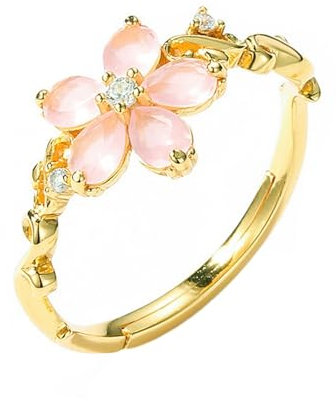 Bague Or -ANAZOZ Bague Femme en Argent Réglable, Plaqué Or 10 Carats, Fleur en Quartz Rose Synthétique, Bijoux Fantaisie