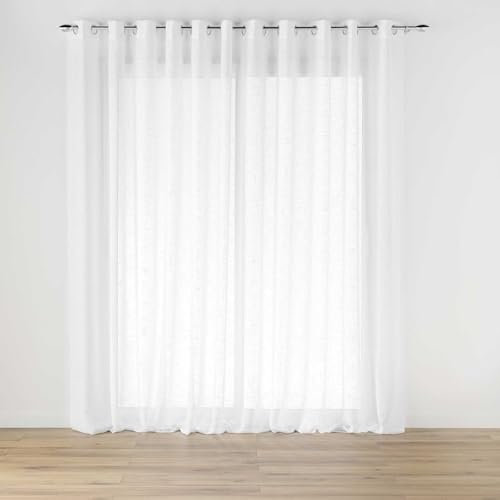 Douceur d'Intérieur, Voilage à Œillets (400 x 240 cm) Haltona Blanc, Effet Lin Tissé