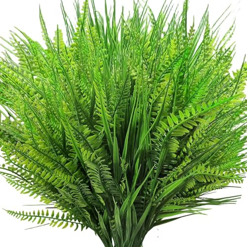 ASTNIC 12 Bündel Künstliche Pflanzen Outdoor Künstliche Boston Farn Pflanzen wie echt, Kunststoffgrün Wetterfest Dekopflanzen für Haus Fenster Garten Terrasse Weg Veranda Dekor