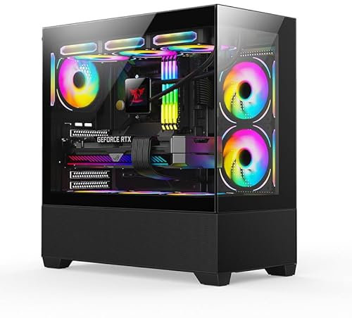 IONZ KZ-V - PC Gaming ATX Case - Mid Tower | Tempered Glass, Type-C, with 3 ARGB PWM Fans | Midi Aether - Black