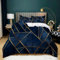 Navy Blue Duvet Cover Sets Gold geometric pattern Microfiber Quilt Cover Set with Zipper Closure and Corner Ties, 3D Print King Bedding Set 230x220 cm with 2 Pillowcases