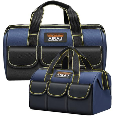 AIRAJ Heavy Duty Tool bags Set,14 Inch & 18 Inch Wide Mouth Tool Organiser With 5 Pockets, Multifunctional Portability Small Tool Storage Bag for Various Tools,Electrician Carpenter Mechanic
