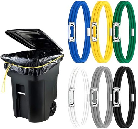 YENOVO 6 Pcs Large Rubber Bands for Trash Cans, Cord Lock Adjustable Garbage Can Bands Fits 40-96 Gallon Trash Cans, Multifunction Bungee Cords for Kitchen Home Office School Garbage