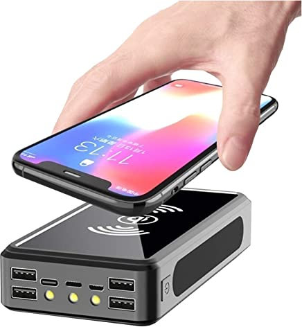 Banque d’Alimentation Solaire 100000mAh, Chargeur Portable, Batterie Externe Haute capacité avec 5 Sorties et 4 entrées, Lampe de Poche LED, Chargeur Solaire, etc., Noir